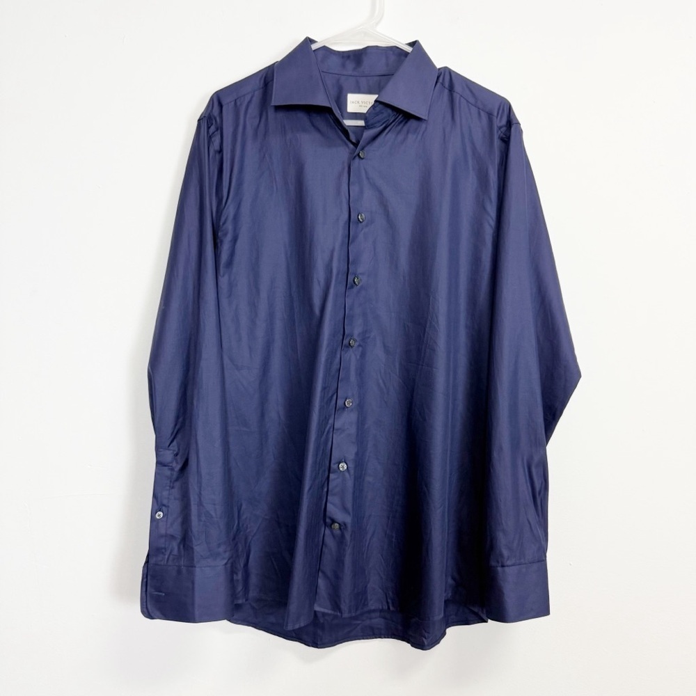 Jack Victor Shirt Mens 41 16 Navy Blue Dress Button Up Long Sleeve